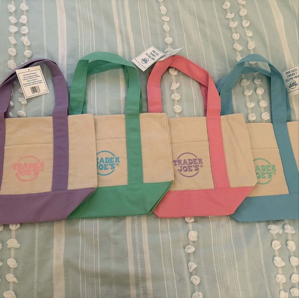 Trader Joes Mini Canvas Tote Bags Pastel Colors Set Of 4